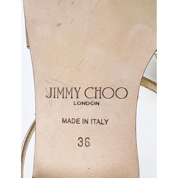 JIMMY CHOO Anise Gold Square Open Toe Flat Strappy Slip-On Sandals Size EU36 - Picture 10 of 10